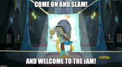 Size: 906x500 | Tagged: safe, edit, edited screencap, screencap, discord, dungeons and discords, g4, basketball, image macro, looney tunes, male, meme, quad city dj's, solo, song reference, space jam