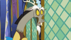 Size: 400x225 | Tagged: safe, screencap, discord, draconequus, dungeons and discords, g4, season 6, animated, gif, horrified, male, reaction image, shocked, solo