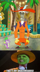 Size: 498x898 | Tagged: safe, screencap, discord, spike, dungeons and discords, g4, cropped, dancing, meme, that's my x, the mask, zoot suit