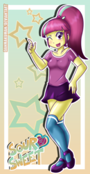 Size: 1554x2984 | Tagged: safe, artist:danmakuman, sour sweet, human, equestria girls, g4, clothes, commission, crystal prep shadowbolts, cute, female, freckles, mary janes, miniskirt, one eye closed, open mouth, ponytail, shoes, skirt, smiling, socks, solo, sourbetes, thigh highs, thigh socks, wink, zettai ryouiki