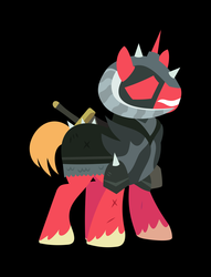Size: 3373x4409 | Tagged: safe, artist:lucasaldebrandi, big macintosh, earth pony, pony, unicorn, dungeons and discords, g4, black background, dungeons and dragons, helmet, horned helmet, lineless, male, ogres and oubliettes, race swap, simple background, sir mcbiggen, solo, stallion, unicorn big mac