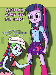 Size: 1200x1600 | Tagged: safe, artist:djgames, rainbow dash, twilight sparkle, equestria girls, g4, clothes, dawn (pokémon), phone, pleated skirt, pokémon, pokémon go, rainbow dash always dresses in style, skirt, smartphone, socks