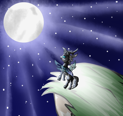 Size: 764x720 | Tagged: safe, artist:symphstudio, oc, oc only, changeling, moon, night, solo