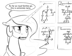 Size: 1280x990 | Tagged: safe, artist:silfoe, princess celestia, royal sketchbook, g4, a song of ice and fire, family tree, female, game of thrones, grayscale, implied lesbian, monochrome, sketch, solo