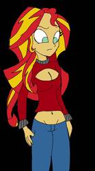Size: 569x1024 | Tagged: safe, artist:sansdaskeleton101, sunset shimmer, equestria girls, g4, belly button, boob window, clothes, midriff, open-chest sweater, sweater