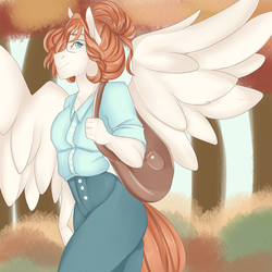 Size: 1024x1024 | Tagged: safe, artist:sarah-loves-christmas, oc, oc only, oc:doctor sunfire, pegasus, anthro, clothes, commission, commissioner:alkonium, glasses, handbag, solo
