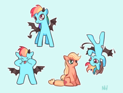 Size: 1231x929 | Tagged: safe, artist:dusty-munji, applejack, rainbow dash, demon, g4, bat wings, devil horns, devil tail, simple background