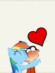 Size: 960x1280 | Tagged: safe, rainbow dash, g4, crossover, crossover shipping, double d, ed edd n eddy, edd, eddbow, female, heart, hug, male, mare, shipping, straight