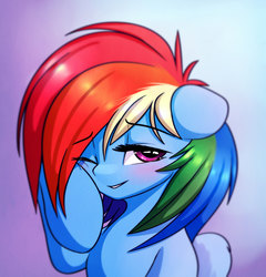 Size: 2300x2400 | Tagged: safe, artist:elzzombie, rainbow dash, pegasus, pony, g4, blushing, crying, cute, dashabetes, female, high res, looking at you, mare, smiling, solo