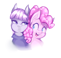 Size: 4081x3919 | Tagged: safe, artist:angrylittlerodent, maud pie, pinkie pie, earth pony, pony, g4, bust, duo, female, mare, sibling love, siblings, simple background, sisterly love, sisters, white background
