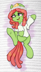 Size: 1243x2149 | Tagged: safe, artist:themodpony, tree hugger, g4, clothes, flower, looking at you, on back, shirt