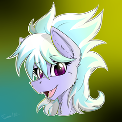 Size: 2000x2000 | Tagged: safe, artist:twotail813, cloudchaser, pegasus, pony, rcf community, g4, bust, cheek fluff, colored pupils, cute, cutechaser, ear fluff, female, fluffy, gradient background, high res, looking at you, mare, neck fluff, open mouth, portrait, smiling, solo