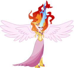 Size: 9998x9115 | Tagged: safe, artist:orin331, nightmare star, princess celestia, equestria girls, g4, absurd resolution, armor, elf ears, equestria girls-ified, evil, female, fire, flash puppet, hands behind back, mane of fire, midnight-ified, solo