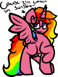 Size: 2388x3123 | Tagged: safe, artist:moonydusk, oc, oc only, oc:rainbow melody, alicorn, pony, alicorn oc, birthday present, high res, rainbow eyes, rainbow hair, simple background, transparent background