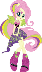 Size: 9183x15802 | Tagged: safe, artist:sugar-loop, fluttershy, equestria girls, g4, my little pony equestria girls: rainbow rocks, .ai available, .svg available, absurd resolution, alternative cutie mark placement, box art, clothes, cute, dress, female, pony ears, simple background, smiling, solo, transparent background, vector