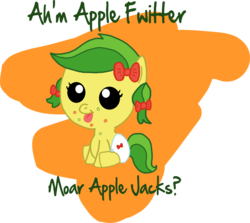 Size: 1479x1319 | Tagged: safe, artist:graciegirl328, apple fritter, earth pony, pony, g4, apple family member, baby, baby pony, foal, pun, role reversal, younger
