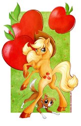 Size: 1024x1583 | Tagged: safe, artist:jessicavernell, applejack, winona, g4, looking back, rearing