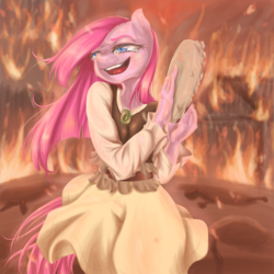 Size: 2000x2000 | Tagged: safe, artist:wookylee, pinkie pie, earth pony, anthro, friendship is witchcraft, gypsy bard, g4, clothes, crying, female, high res, pinkamena diane pie, solo