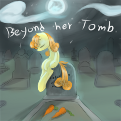 Size: 1000x1000 | Tagged: safe, artist:wookylee, carrot top, golden harvest, ghost, g4, beyond her tomb, carrot, food, gravestone, graveyard, moon, night, song reference