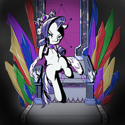 Size: 1000x1000 | Tagged: artist needed, safe, princess platinum, rarity, g4, clothes, costume, female, looking at you, sitting, solo, throne