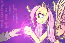 Size: 1500x1000 | Tagged: safe, artist:wookylee, fluttershy, human, pegasus, pony, g4, crying, error, glitch, hand, reality check, reality ensues, reality sucks, spread wings