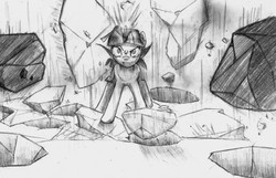 Size: 550x355 | Tagged: artist needed, safe, twilight sparkle, g4, magic, rock, sketch, traditional art