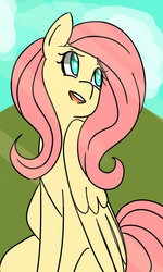 Size: 3000x5000 | Tagged: safe, artist:sunniedoodles, fluttershy, g4, female, folded wings, looking away, looking up, open mouth, sitting, solo, turned head
