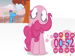 Size: 960x718 | Tagged: safe, pinkie pie, g4, too many pinkie pies, doggone it (happy tree friends episode), happy tree friends, lumpy (happy tree friends), pinkie clock, thinking, timer