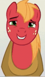 Size: 277x470 | Tagged: safe, screencap, big macintosh, earth pony, pony, dungeons and discords, g4, animated, cropped, cute, gif, lidded eyes, lip bite, loop, macabetes, male, nodding, smiling, stallion
