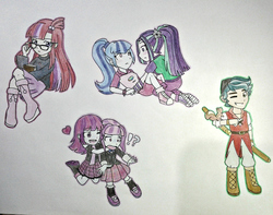 Size: 1825x1436 | Tagged: safe, artist:fantasygerard2000, aria blaze, moondancer, mystery mint, sonata dusk, sunny flare, timber spruce, squirrel, equestria girls, g4, my little pony equestria girls: friendship games, my little pony equestria girls: legend of everfree, my little pony equestria girls: rainbow rocks, alternate clothes, blushing, clothes, converse, cute, heart, hug, looking at you, one eye closed, shoes, sneakers, wink
