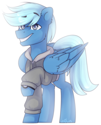 Size: 1024x1270 | Tagged: safe, artist:starlyfly, oc, oc only, pegasus, pony, clothes, grin, hoodie, jack harkness, male, smiling, solo, stallion, watch