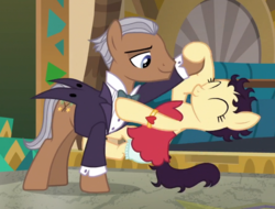 Size: 749x568 | Tagged: safe, screencap, betty hoof, gallant starpalm, earth pony, pony, dungeons and discords, g4, season 6, background pony, betty boop, bloomers, bowtie, bracelet, clothes, dancing, dress, female, flapper, jewelry, male, mare, ponified, reference, stallion, suit, tuxedo