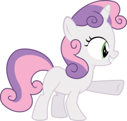 Size: 4517x4320 | Tagged: safe, artist:iknowpony, sweetie belle, pony, unicorn, g4, .svg available, absurd resolution, blank flank, female, filly, foal, grin, hooves, horn, simple background, smiling, solo, transparent background, underhoof, vector