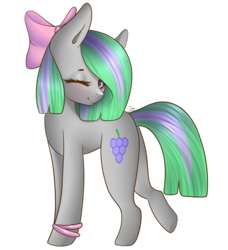 Size: 2300x2527 | Tagged: safe, artist:bambudess, oc, oc only, oc:grape grass, earth pony, pony, bow, cute, female, hair bow, high res, mare, simple background, solo