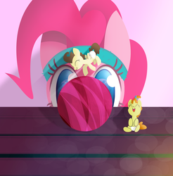 Size: 1280x1299 | Tagged: safe, artist:terkatoriam, marble pie, pinkie pie, pound cake, pumpkin cake, earth pony, pony, g4, ball, counter, macro, micro, peeking, pie sisters, pie twins, siblings, sisters, size difference, twins
