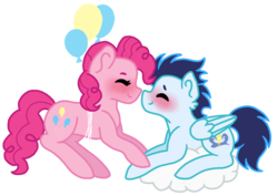 Size: 2179x1542 | Tagged: safe, artist:ivybrush, pinkie pie, soarin', pony, g4, balloon, cloud, male, shipping, simple background, soarinpie, straight, transparent background