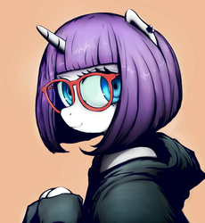 Size: 2779x3017 | Tagged: safe, artist:plotcore, rarity, pony, unicorn, g4, alternate hairstyle, clothes, female, glasses, high res, hoodie, mare, solo