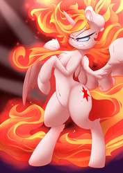 Size: 2500x3525 | Tagged: safe, artist:madacon, twilight sparkle, alicorn, pony, g4, angry, badass, belly button, color porn, female, fire, furious, high res, hot, mane of fire, newbie artist training grounds, rage, rapidash twilight, rearing, solo, twilight sparkle (alicorn), wide hips