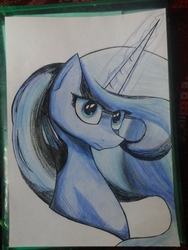 Size: 1536x2048 | Tagged: safe, artist:rainbowshad, princess luna, g4, bust, female, frown, magic, portrait, simple background, solo, traditional art