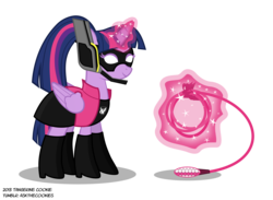 Size: 3500x2565 | Tagged: safe, artist:askthecookies, twilight sparkle, alicorn, pony, g4, boots, clothes, cosplay, costume, female, high heel boots, high heels, high res, jacket, magic, simple background, skirt, solo, tara strong, the wonderful 101, transparent background, twilight sparkle (alicorn), voice actor joke, whip, wonder pink