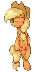 Size: 1296x2500 | Tagged: safe, artist:irissbliss, applejack, g4, blushing, female, one eye closed, simple background, solo, transparent background, wink