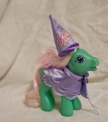 Size: 250x283 | Tagged: safe, photographer:liz peterson, minty, g3, cape, clothes, disney princess, female, hat, irl, photo, solo, toy