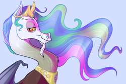 Size: 1024x683 | Tagged: safe, artist:loryska, discord, draconequus, dungeons and discords, g4, discord's celestia face, jewelry, male, regalia, solo