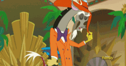 Size: 500x263 | Tagged: safe, screencap, discord, dungeons and discords, g4, season 6, animated, cab calloway, creepy, cropped, gif, male, solo, tex avery, the mask, zoot suit