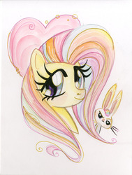 Size: 1280x1692 | Tagged: safe, artist:sararichard, angel bunny, fluttershy, g4, traditional art