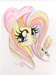 Size: 1280x1692 | Tagged: safe, artist:sara richard, angel bunny, fluttershy, g4, traditional art