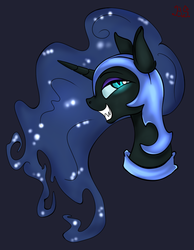 Size: 700x900 | Tagged: safe, artist:briarspark, nightmare moon, pony, g4, bust, female, grin, portrait, smiling, solo