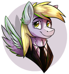 Size: 959x1014 | Tagged: safe, artist:greenstorm64, derpy hooves, pegasus, pony, g4, clothes, ear fluff, female, mare, solo, suit, tuxedo, underp