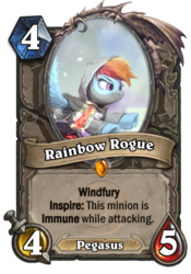 Size: 400x573 | Tagged: safe, artist:assasinmonkey, rainbow dash, pegasus, pony, dungeons and discords, g4, card, crossover, hearthstone, legendary, rainbow rogue, rogue, trading card, trading card game
