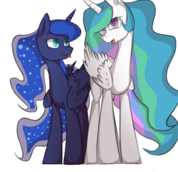 Size: 3300x3200 | Tagged: safe, artist:bravefleet, princess celestia, princess luna, alicorn, pony, g4, :p, cute, female, high res, mare, sillestia, silly, silly pony, tongue out